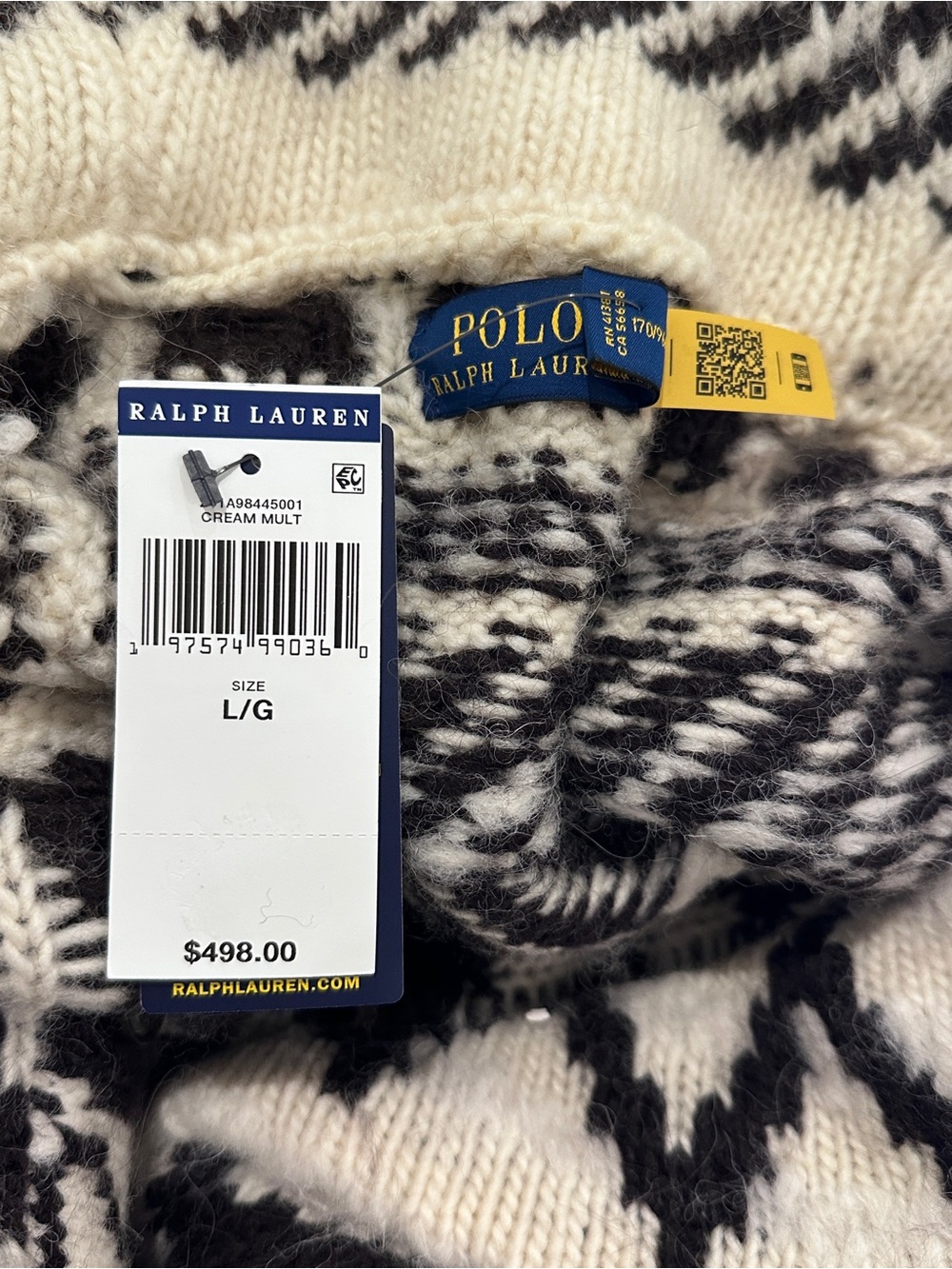 Polo Ralph Lauren Wool Blend Shawl Collar Cardigan Cream Brown Sz Large NWT - Picture 9 of 9